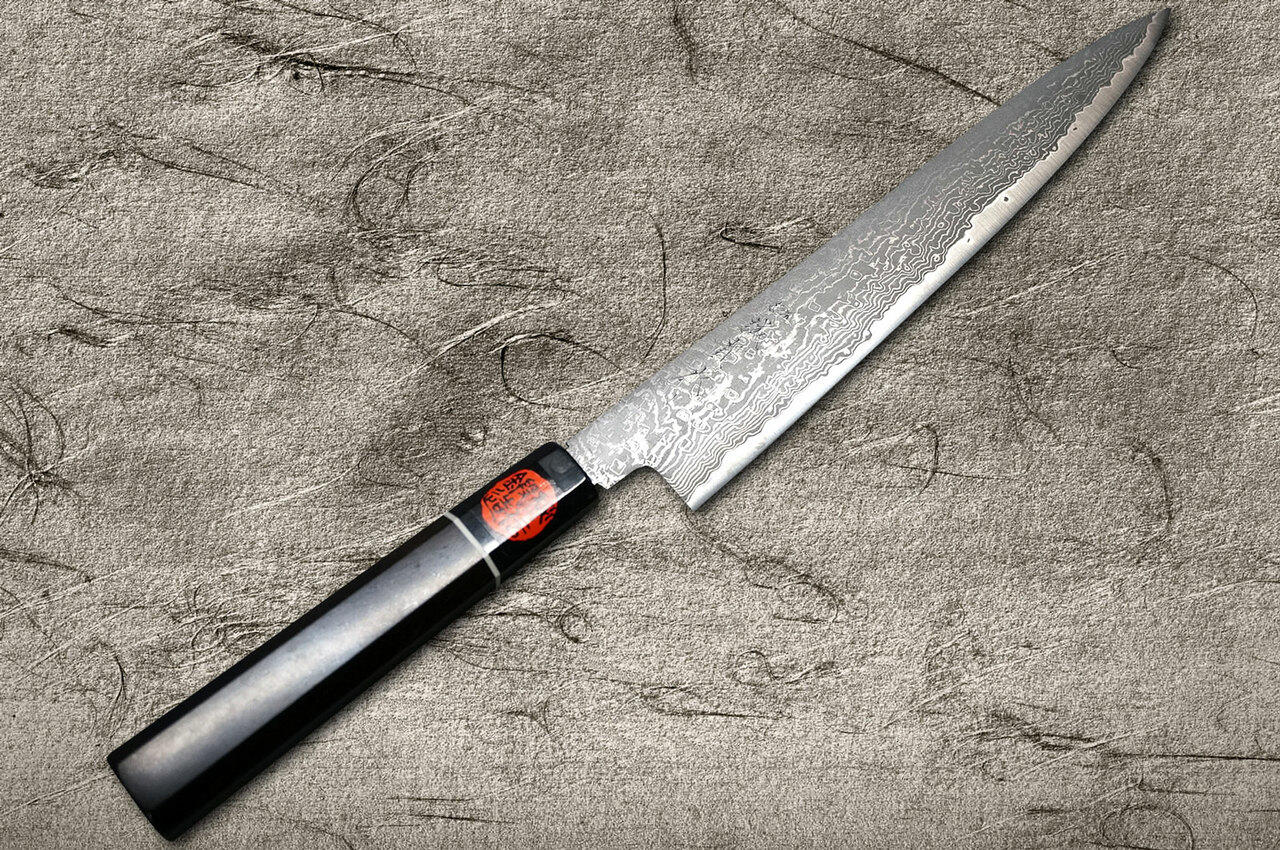 Shigeki Tanaka 33-Layer R2SG2 Damascus Habakiri Japanese Chefs SlicerSujihiki 240mm with Ebony Handle
