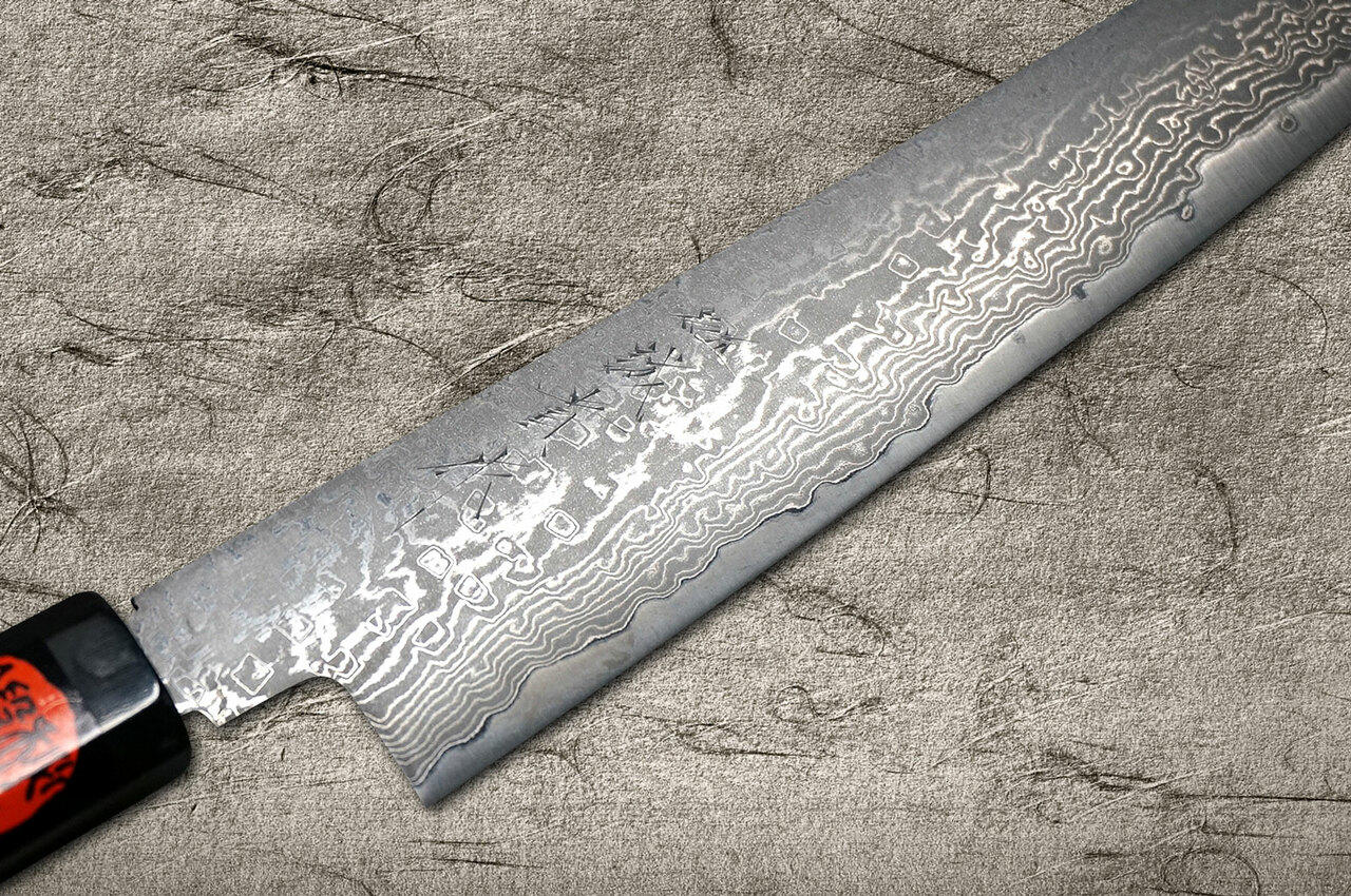 Shigeki Tanaka 33-Layer R2SG2 Damascus Habakiri Japanese Chefs SlicerSujihiki 240mm with Ebony Handle