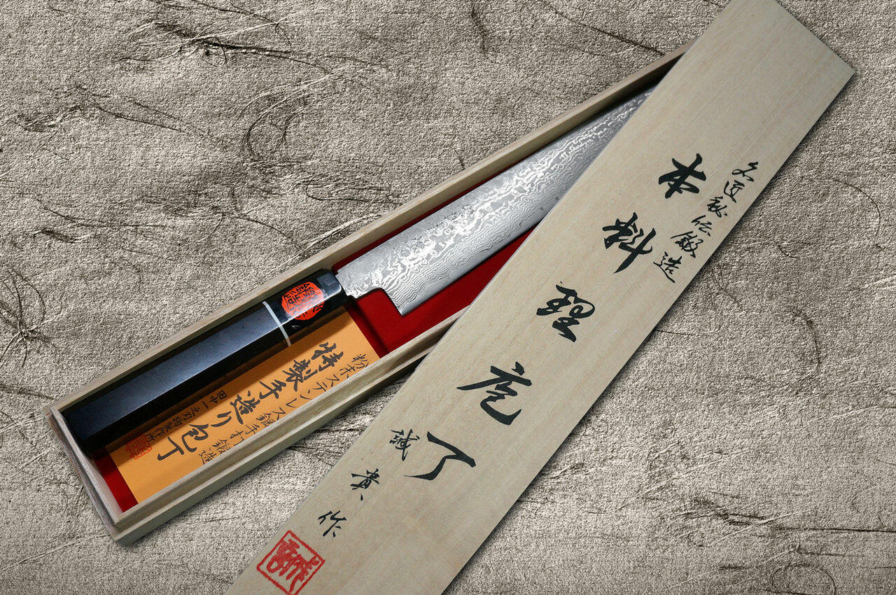 Shigeki Tanaka 33-Layer R2SG2 Damascus Habakiri Japanese Chefs SlicerSujihiki 240mm with Ebony Handle