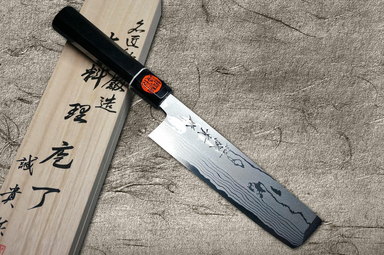 重木田中青纸No.2大马士革日本EB厨师薄刃菜刀(蔬菜)180毫米带