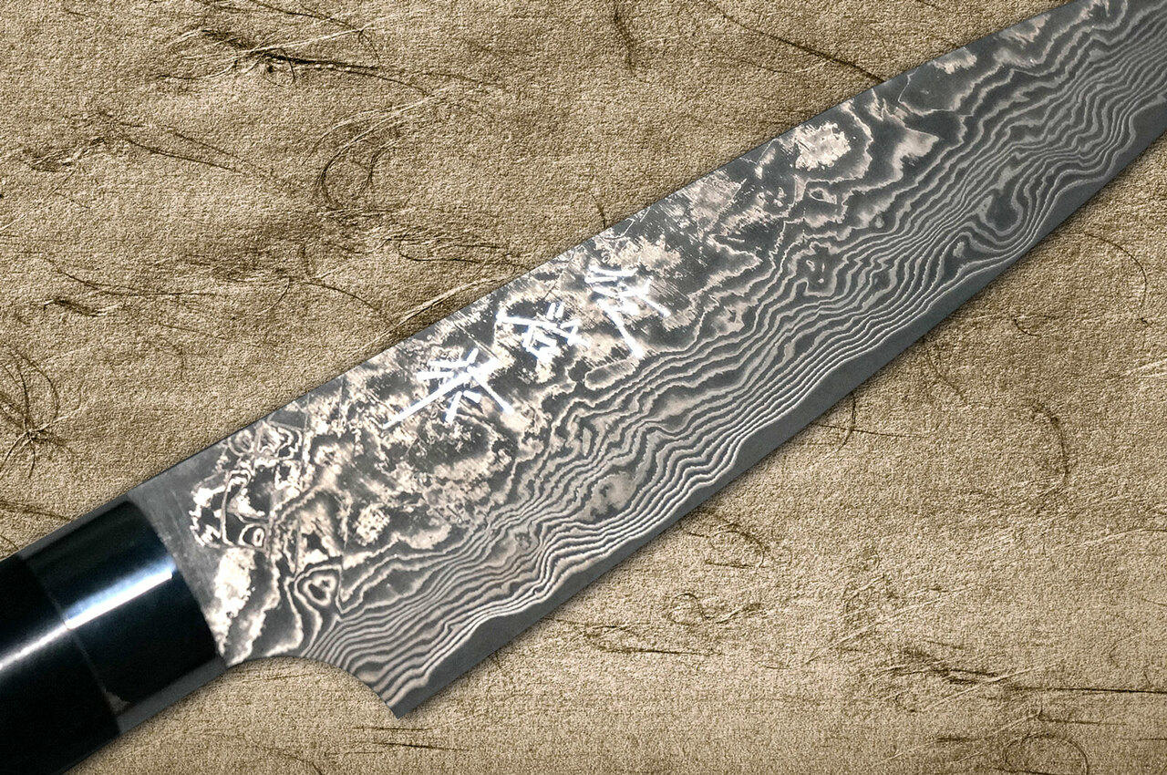 Takeshi Saji R2SG2 Black Damascus MCB Japanese Chefs Petty KnifeUtility 130mm with Black Micarta Handle