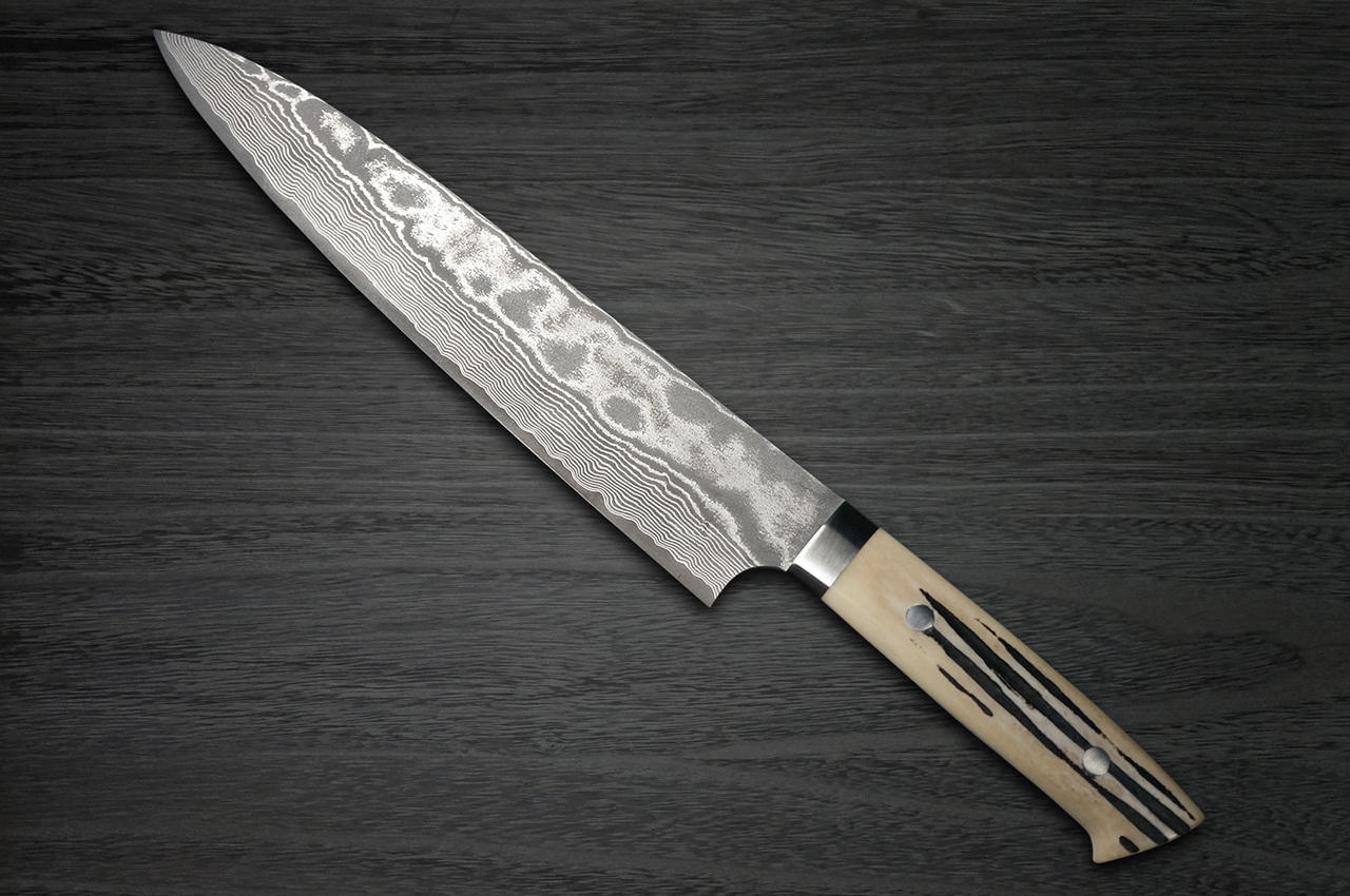 Takeshi Saji VG10 Black Damascus DHW Japanese Chefs Gyuto Knife 240mm with White Antler Handle