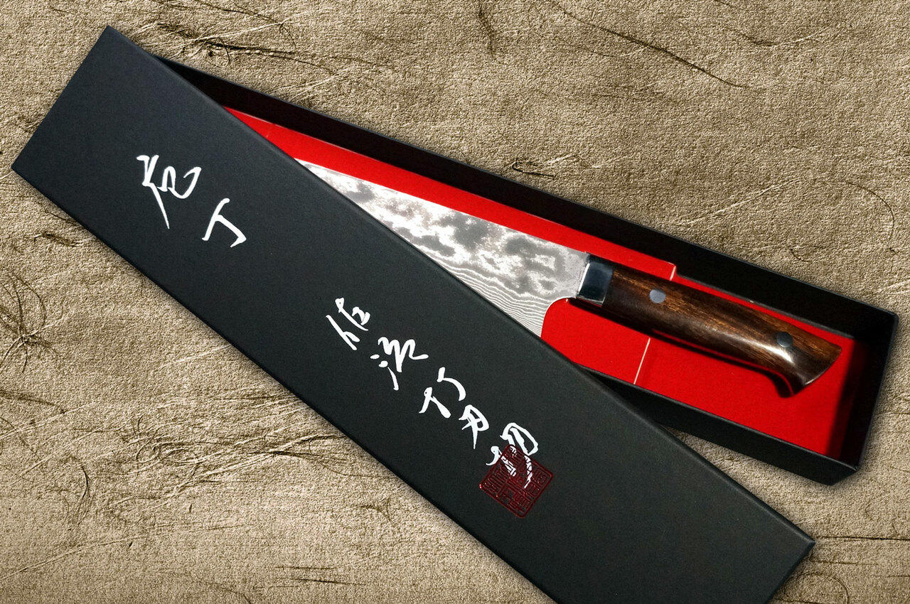 Takeshi Saji VG10 Black Damascus IR Japanese Chefs NakiriVegetable 170mm with Desert Ironwood Handle
