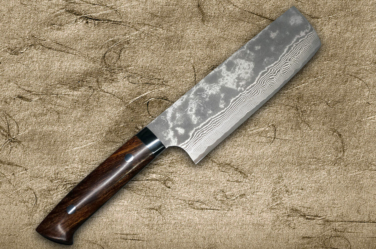Takeshi Saji VG10 Black Damascus IR Japanese Chefs NakiriVegetable 170mm with Desert Ironwood Handle