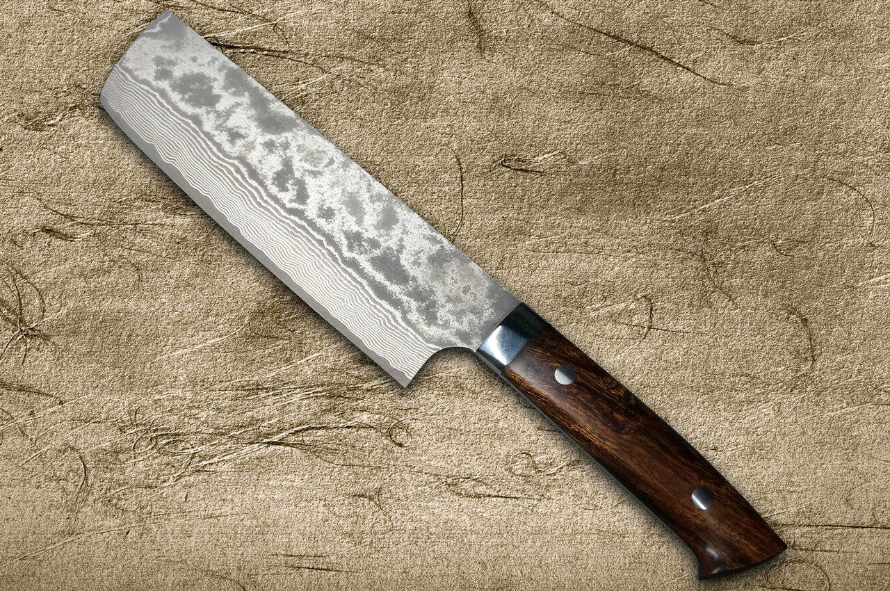 Takeshi Saji VG10 Black Damascus IR Japanese Chefs NakiriVegetable 170mm with Desert Ironwood Handle