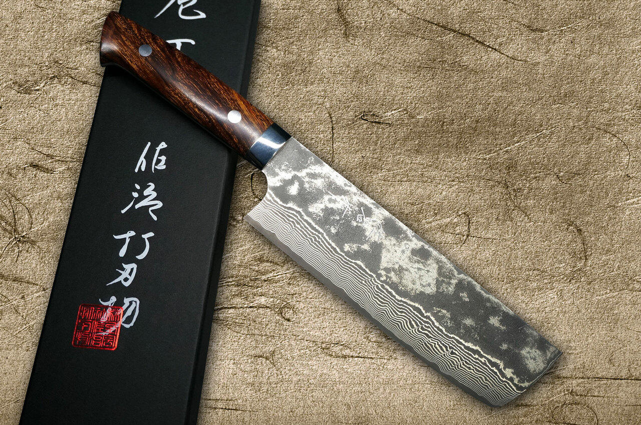 Takeshi Saji VG10 Black Damascus IR Japanese Chefs NakiriVegetable 170mm with Desert Ironwood Handle