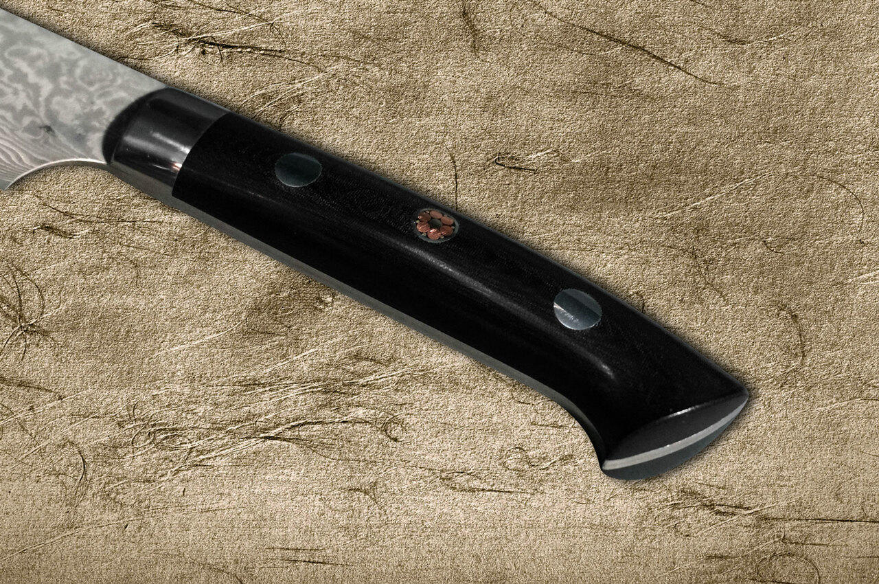 Takeshi Saji R2SG2 Black Damascus MCB Japanese Chefs Petty KnifeUtility 150mm with Black Micarta Handle