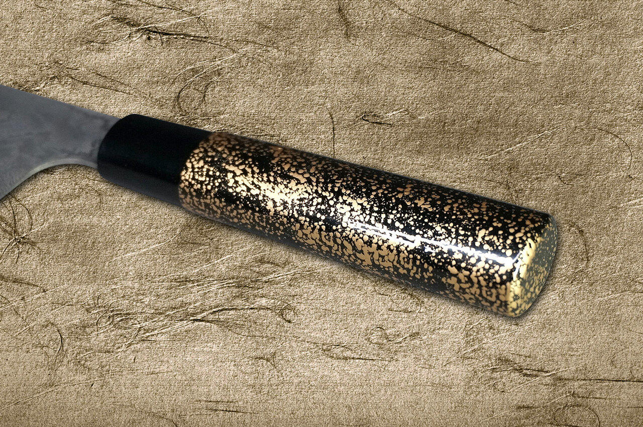 Takeshi Saji VG10 Black Damascus LC Japanese Chefs Gyuto Knife 210mm with Black-Gold Japanese Urushi Lacquered Handle
