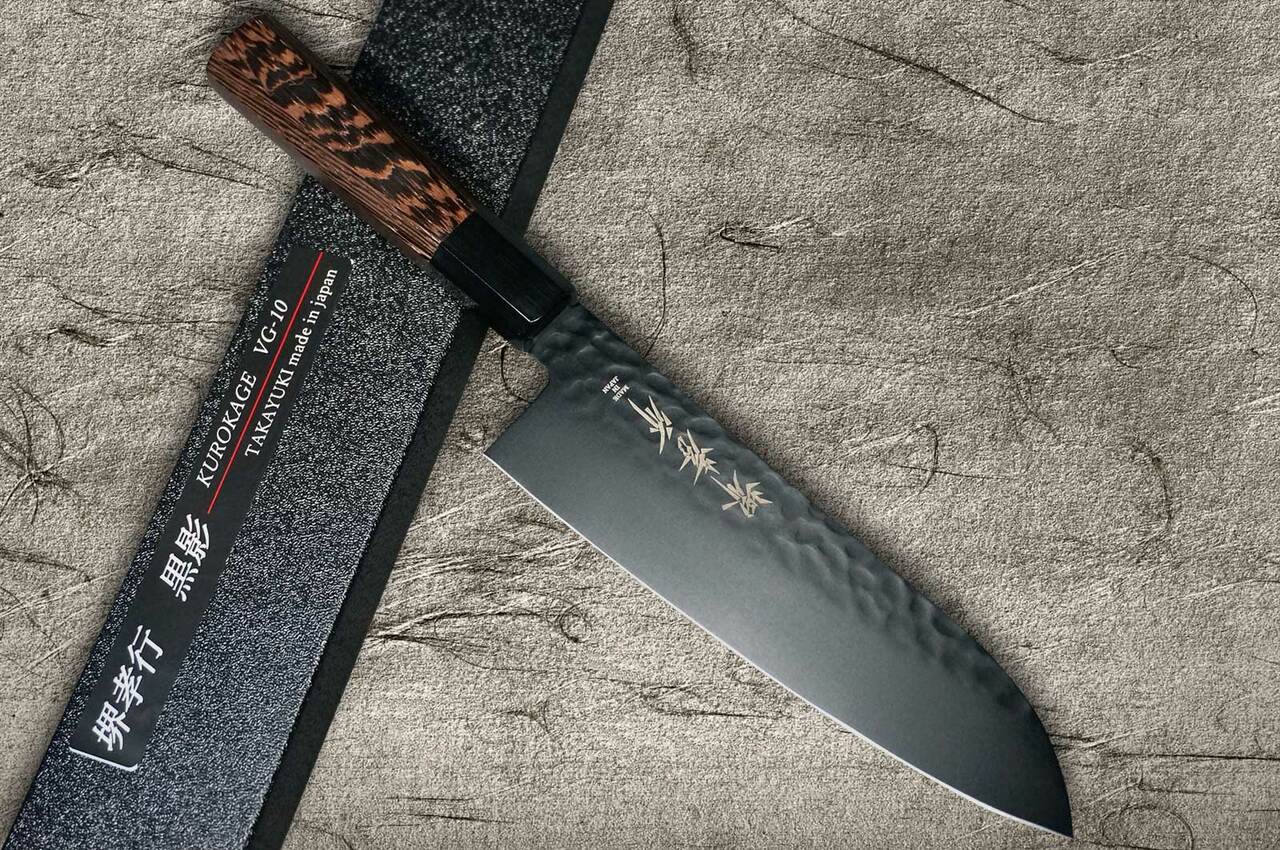 Sakai Takayuki Non-Stick Coating VG10 Hammered WA KUROKAGE Japanese Chef's  Santoku Knife 170mm with Wenge Handle