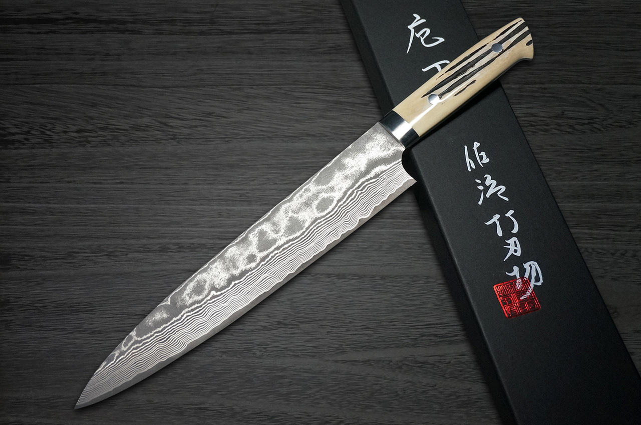 Takeshi Saji VG-10 Custom Damascus Wild Series Gyuto (180mm to 270mm, 4  sizes, Stag Bone Handle)