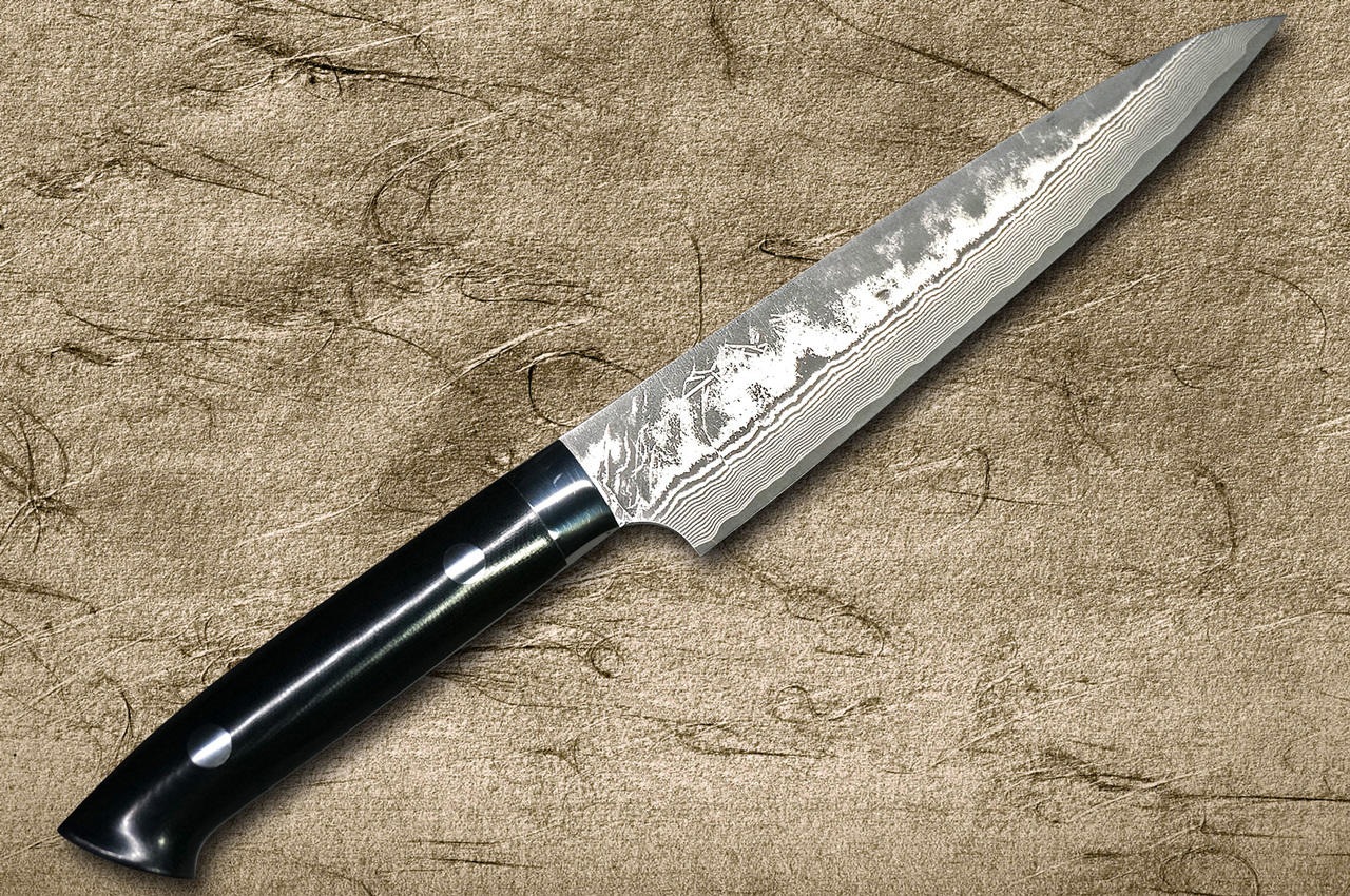 Takeshi Saji VG10 Black Damascus MCB Japanese Chefs Petty KnifeUtility 150mm with Black Micarta Handle