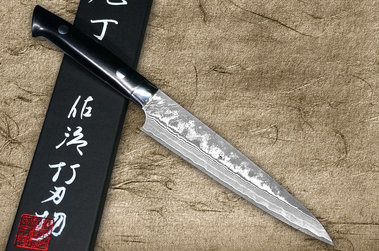 Takeshi Saji VG10 Black Damascus MCB Japanese Chefs Petty KnifeUtility 150mm with Black Micarta Handle