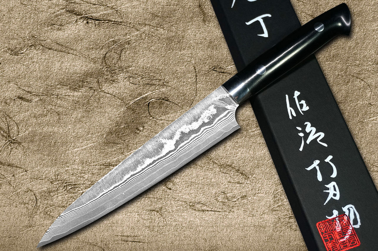 Takeshi Saji VG10 Black Damascus MCB Japanese Chefs Petty KnifeUtility 150mm with Black Micarta Handle