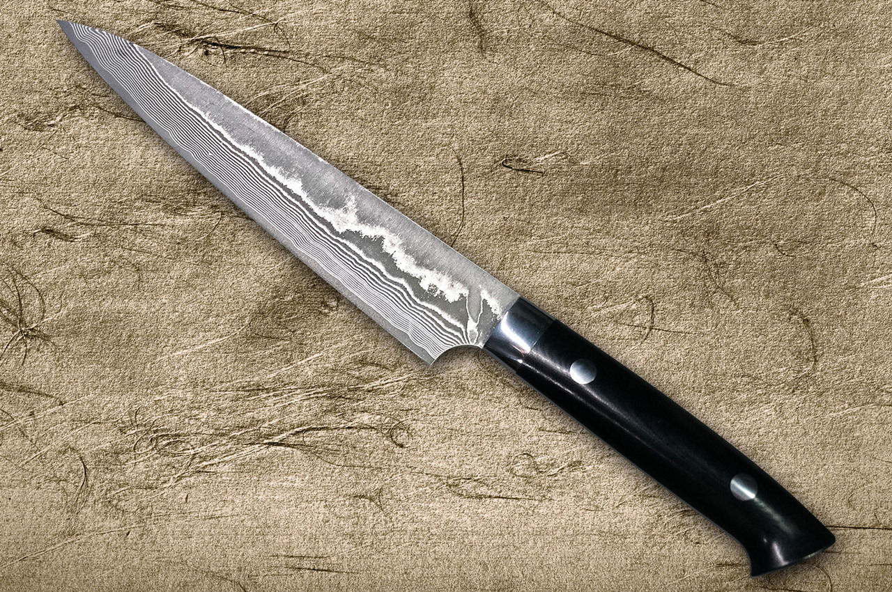Takeshi Saji VG10 Black Damascus MCB Japanese Chefs Petty KnifeUtility 150mm with Black Micarta Handle
