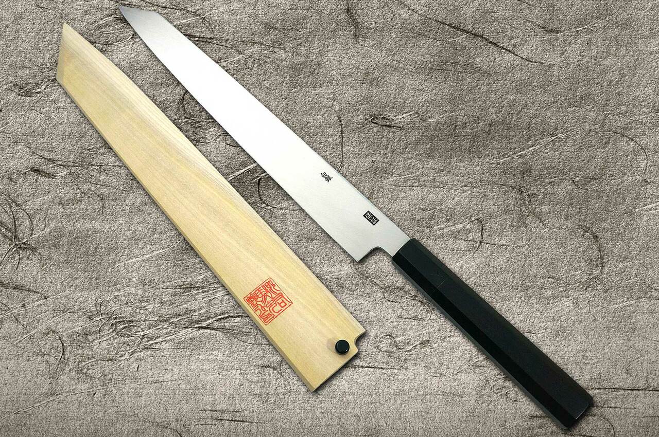 Yoshihiro Gingami No.3 G3HC-E Japanese Chef's Kiritsuke-Yanagiba(Sashimi)  300mm with Saya Sheath and Ebony Handle