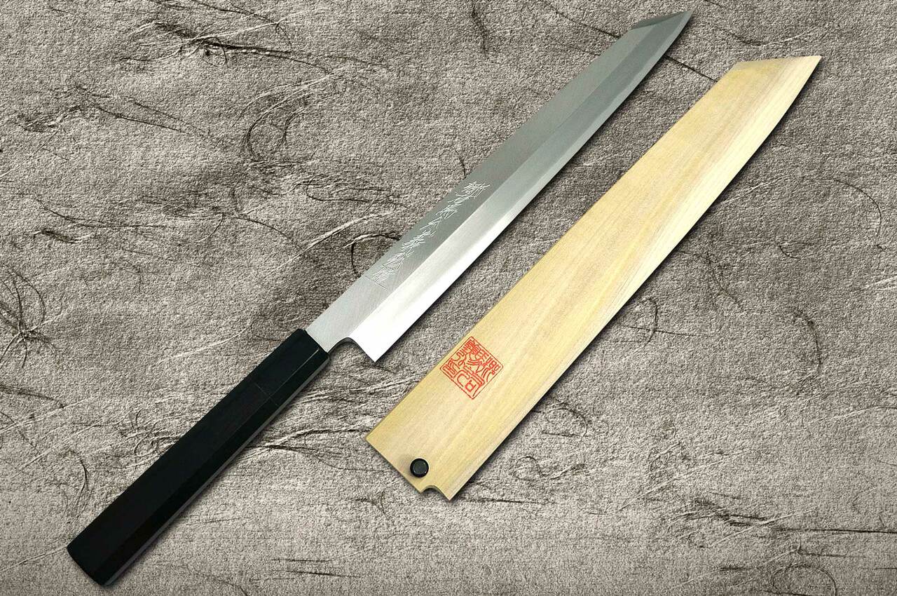 Yoshihiro Gingami No.3 G3HC-E Japanese Chef's Kiritsuke-Yanagiba(Sashimi)  300mm with Saya Sheath and Ebony Handle