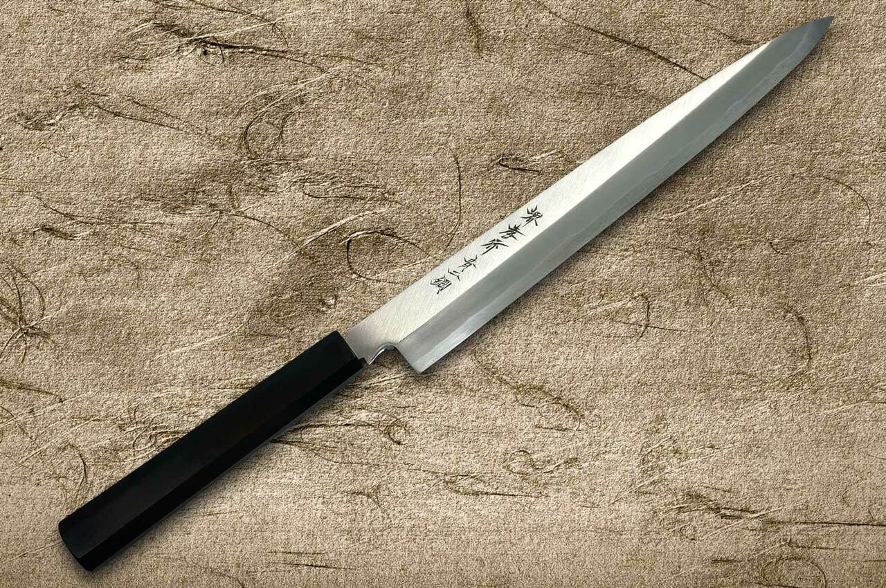 カチャカ 刀 鋼の刃 木製ハンドル 古兵器 武具 刀装具 鍛造打 鋼刀 冷兵器 堺孝行Aoniko Blue 2 钢制乌木手柄日本厨师用柳叶刀（生鱼片