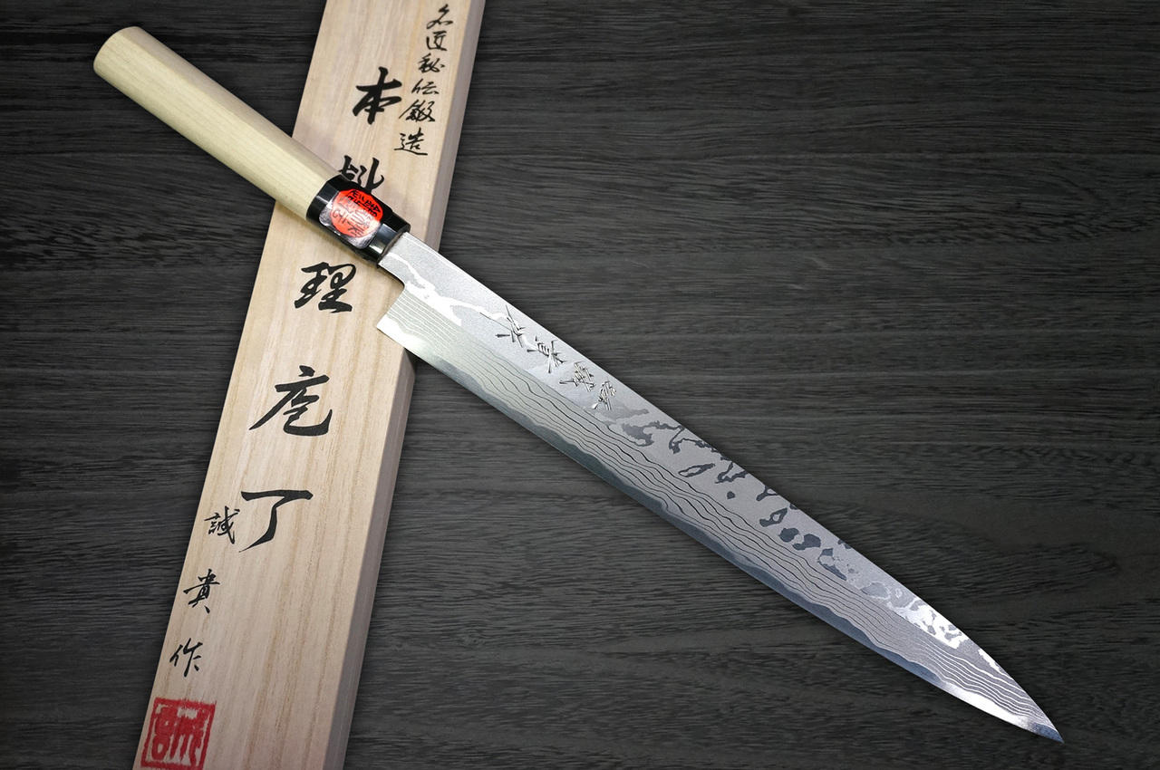 重木田中青纸No.2大马士革日本MB厨师柳刃(刺身)330mm带有木兰木