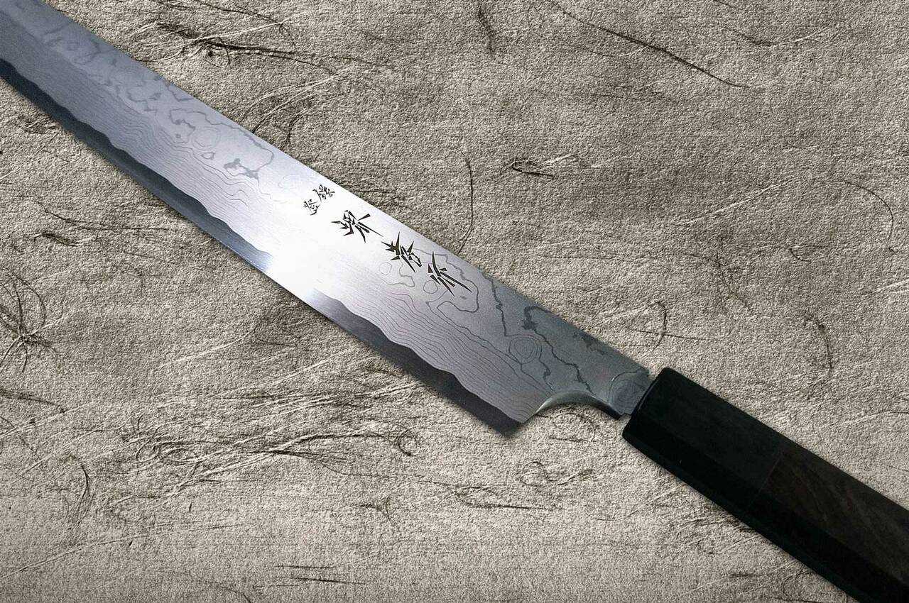 Left Handed] Sakai Takayuki Seiryu Damascus (Aogami 2 steel) Japanese  Chef's Kengata-Yanagiba(Sashimi) 300mm with Saya Sheath