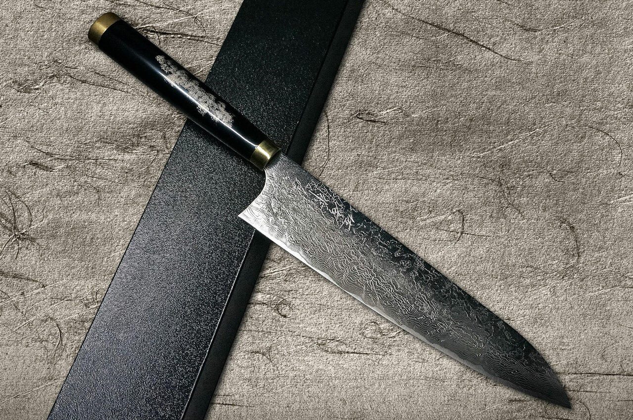 Takeshi Saji Makie-Art R2(SG2) Mirrored Damascus Japanese Chef's Gyuto  Knife 240mm with Urushi Lacquered Saya and Handle FUJI on LAKE(BT)