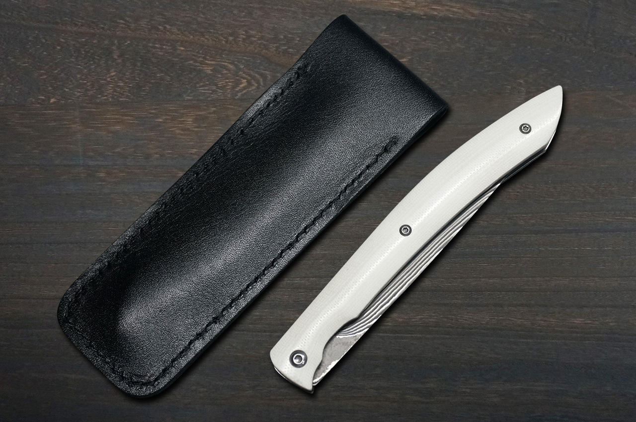 Takeshi Saji Folding R2(SG2) Black Damascus Steak Knife 100mm with White  Micarta Handle