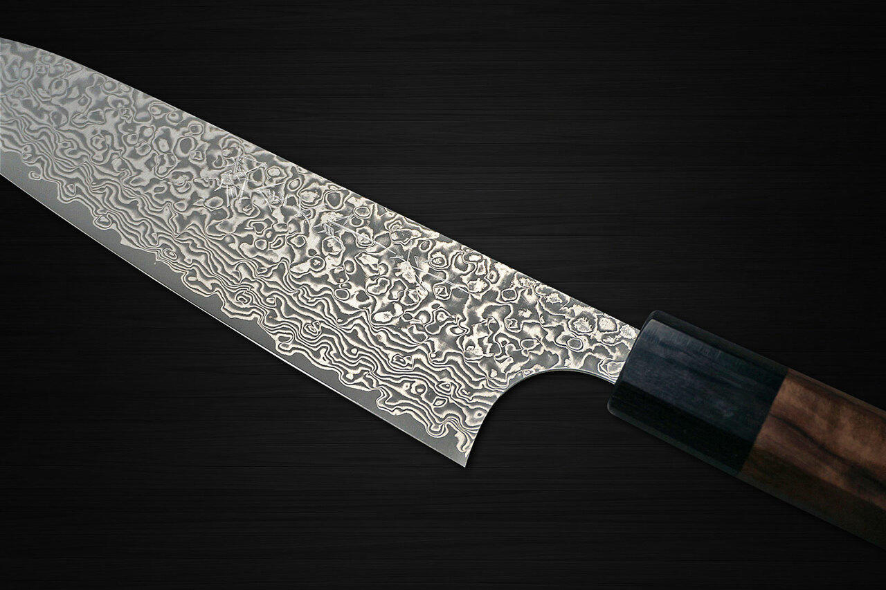 Yoshimi Kato 63 Layer VG10 Black Damascus RS8 Japanese Chefs Petty KnifeUtility 120mm with Black-Ring Octagonal Handle