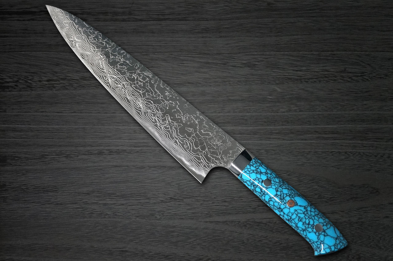 佐治武士R2钻石表面处理Damascus TCA 日本厨师行头刀240毫米，蓝