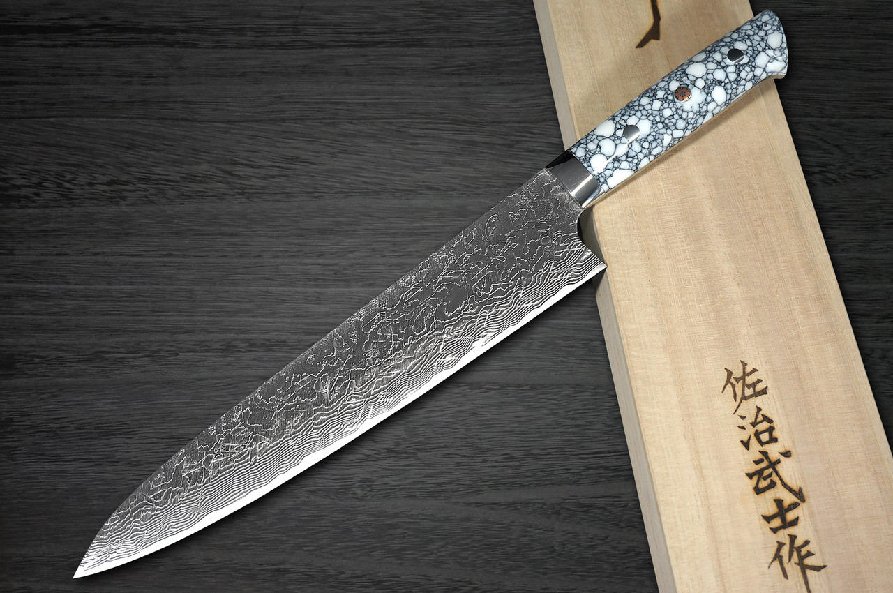 Takeshi Saji R-2 Diamond Damascus Steak Knife (WhiteTurquoise Handle)