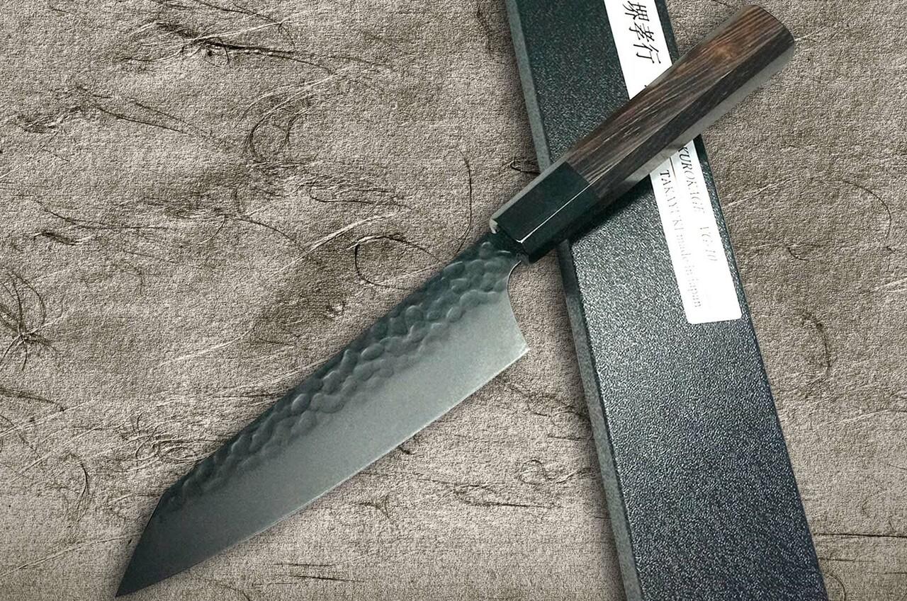 堺孝行不粘涂层VG10锤击WA KUROKAGE 日本厨师用Kengata-Santoku