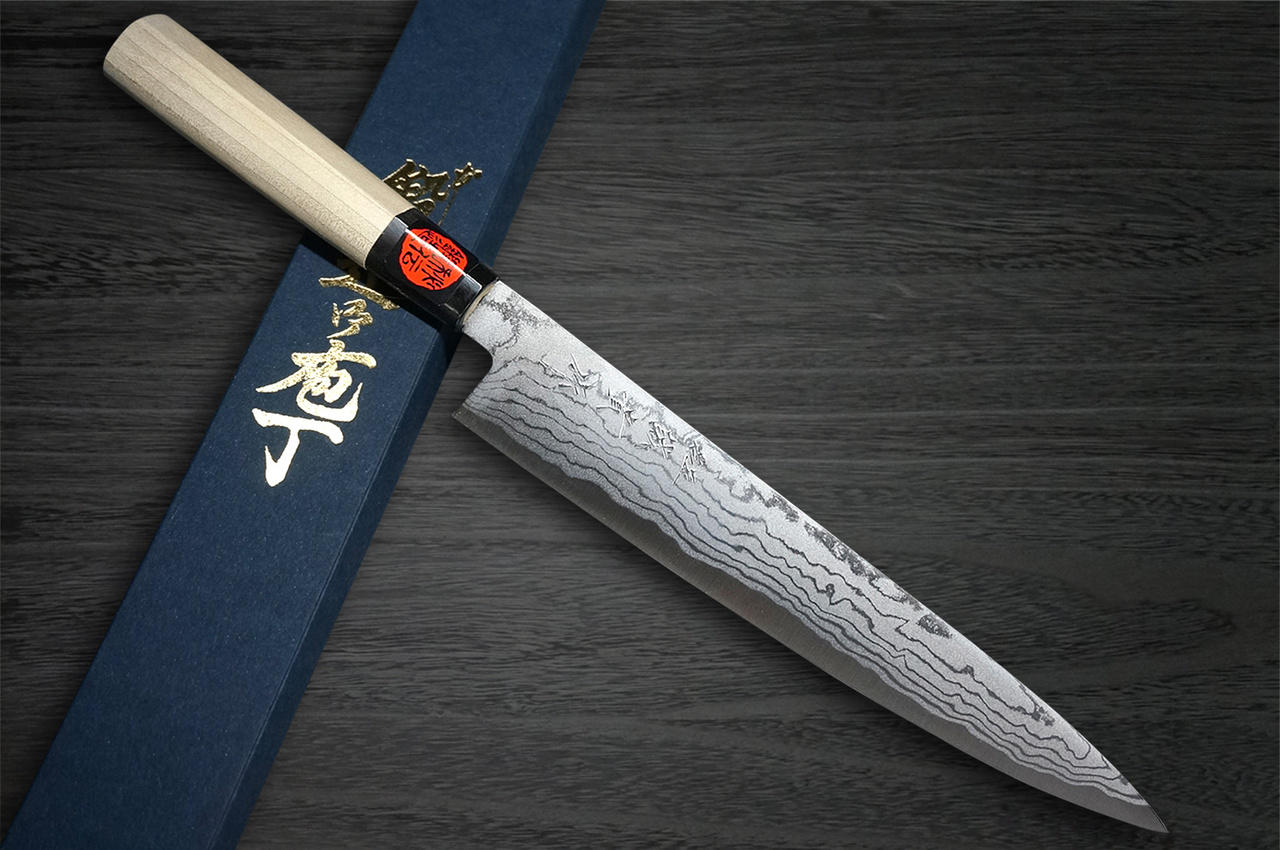 Shigeki Tanaka Aogami No.2 Damascus MB Japanese Chefs SlicerSujihiki 240mm with Magnolia Wood Handle