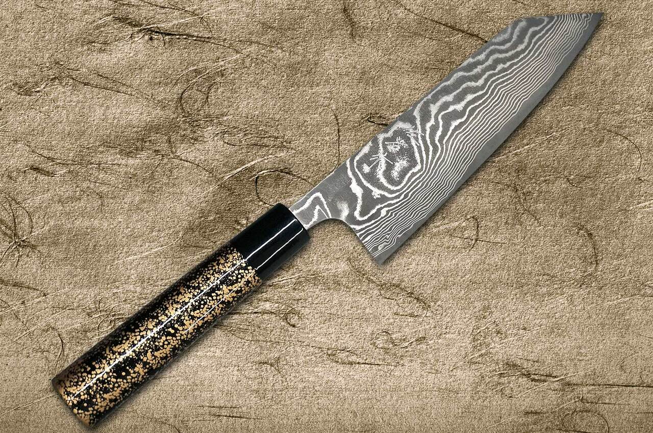 武佐治VG10 黑色大马士革LC 日本厨师文化刀180毫米带有黑金日本