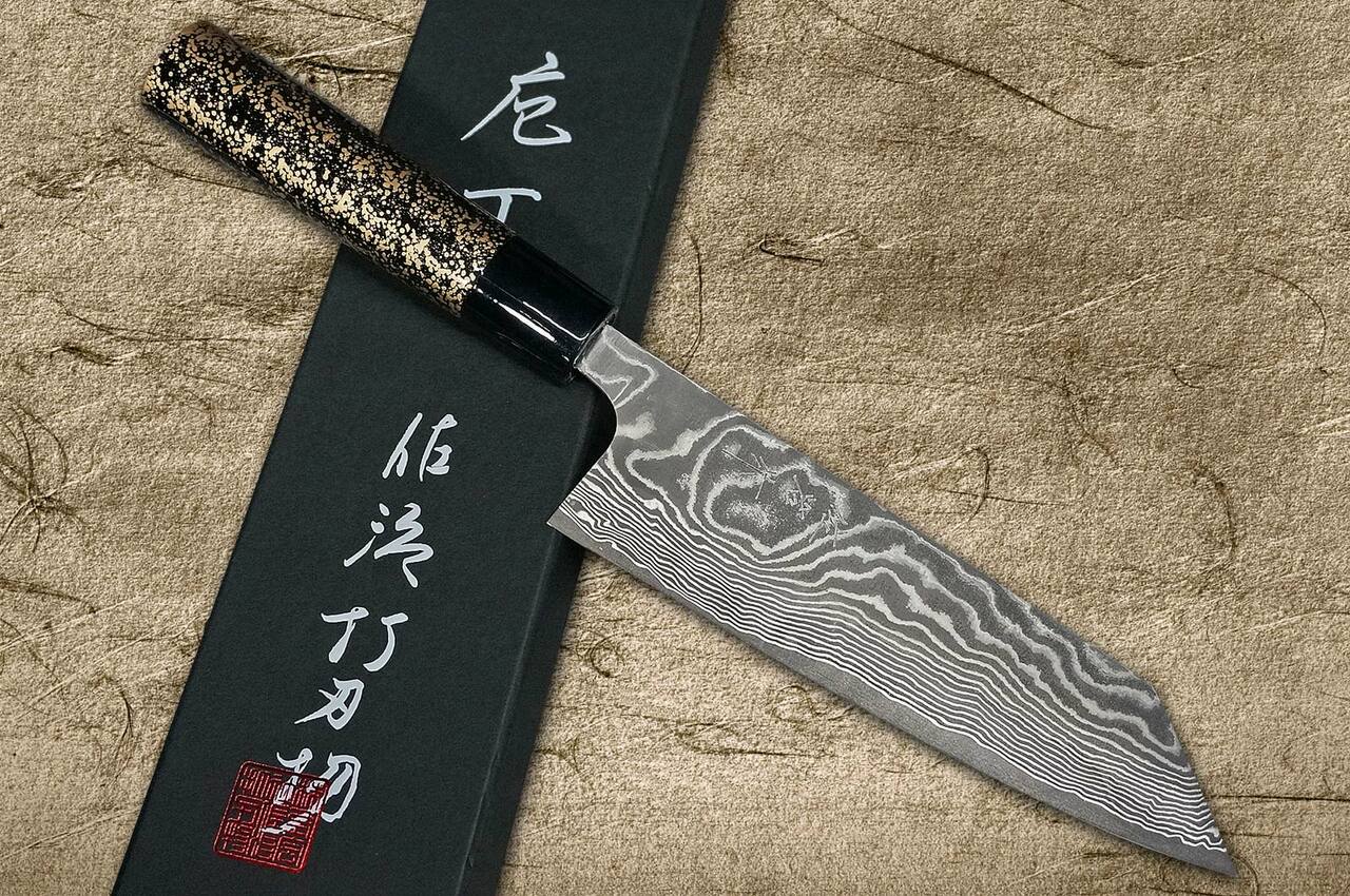 武佐治VG10 黑色大马士革LC 日本厨师文化刀180毫米带有黑金日本