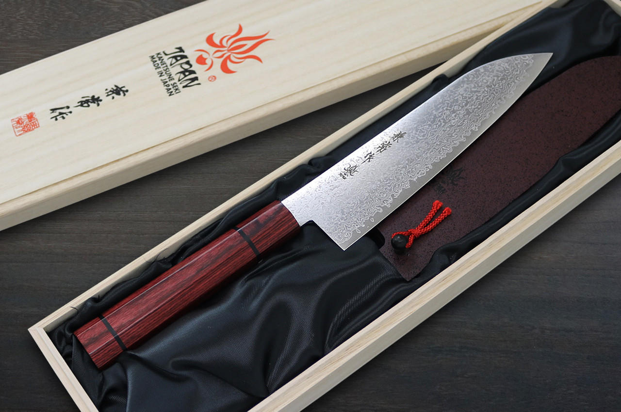 Kanetsune 63-Layer Damascus MINAMO-KAZE Japanese Chef's Santoku Knife 180mm with Dedicated Saya Sheath 