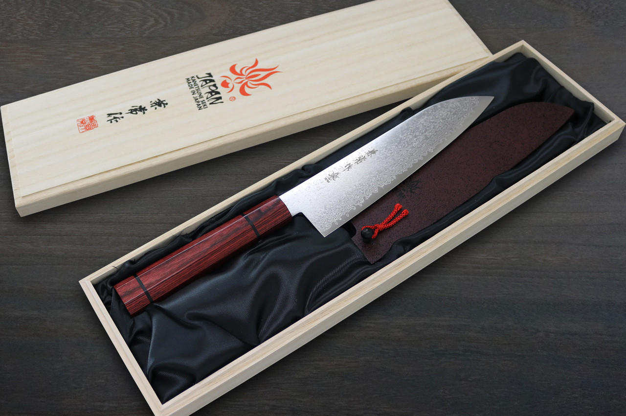 Kanetsune 63-Layer Damascus MINAMO-KAZE Japanese Chef's Santoku Knife 180mm with Dedicated Saya Sheath 