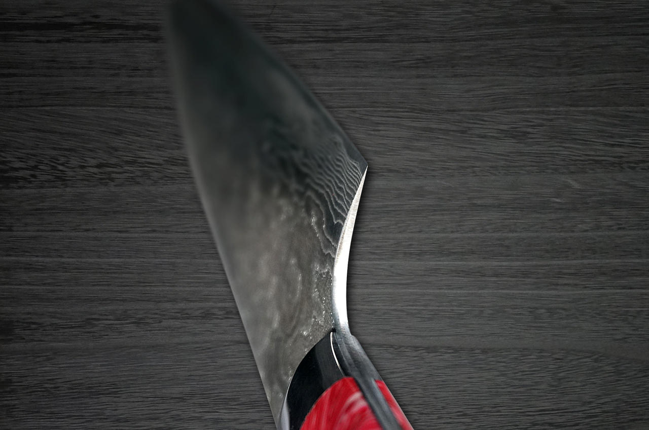 Takeshi Saji R2 Diamond Finish Damascus TCR Japanese Chef's Gyuto Knife  210mm with Red Turquoise Handle