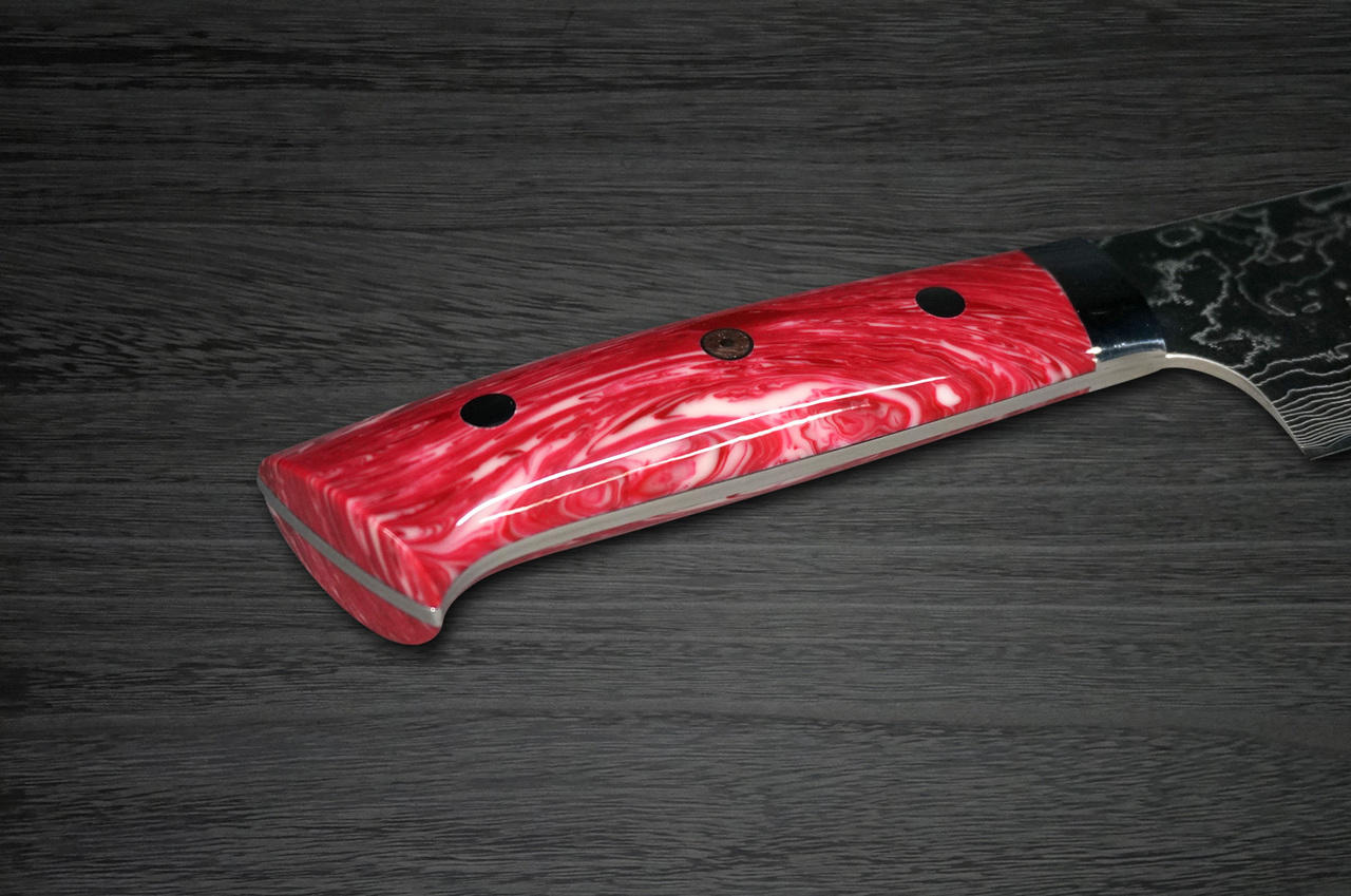 Takeshi Saji R2 Diamond Finish Damascus TCR Japanese Chef's Gyuto Knife  210mm with Red Turquoise Handle