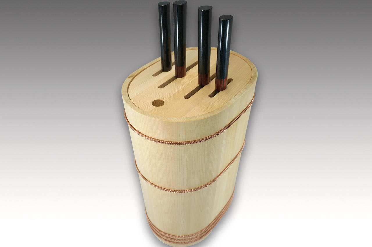 Japanese Natural Wood Knife Stand [Large Elliptical Knife Block]