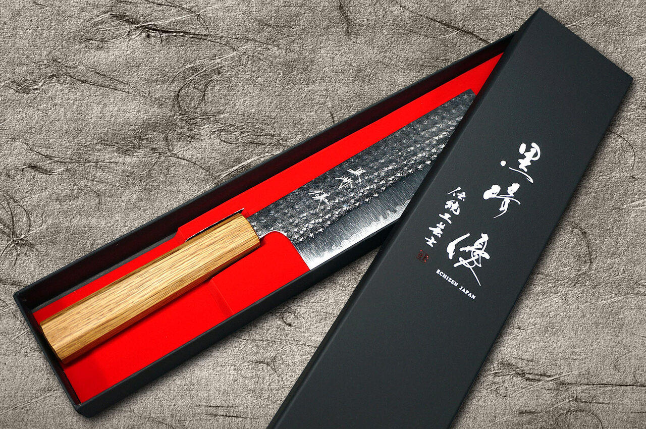 Yu Kurosaki R2SG2 Hammered SENKO WA OK8M Japanese Chefs NakiriVegetable 165mm with Urushi Lacquered Oak Handle