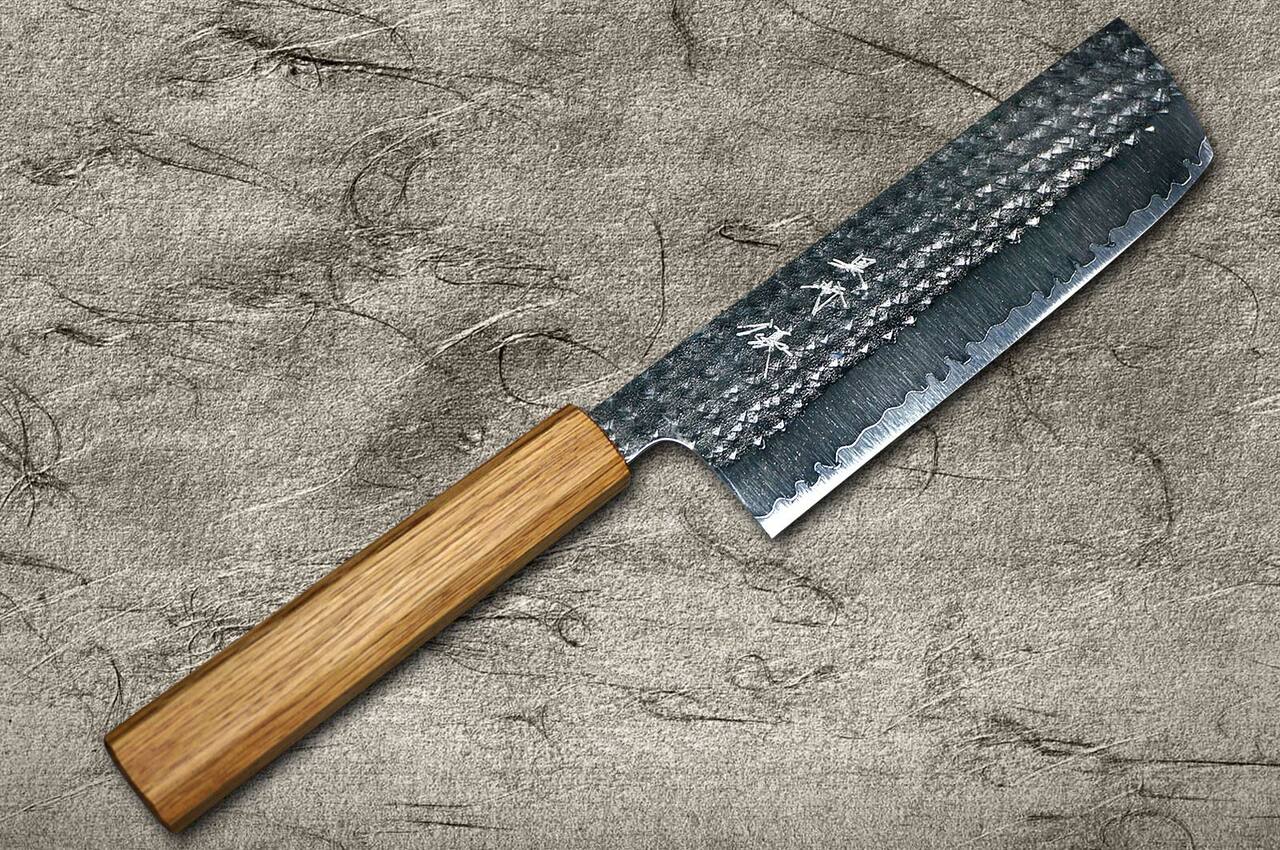 Yu Kurosaki R2SG2 Hammered SENKO WA OK8M Japanese Chefs NakiriVegetable 165mm with Urushi Lacquered Oak Handle