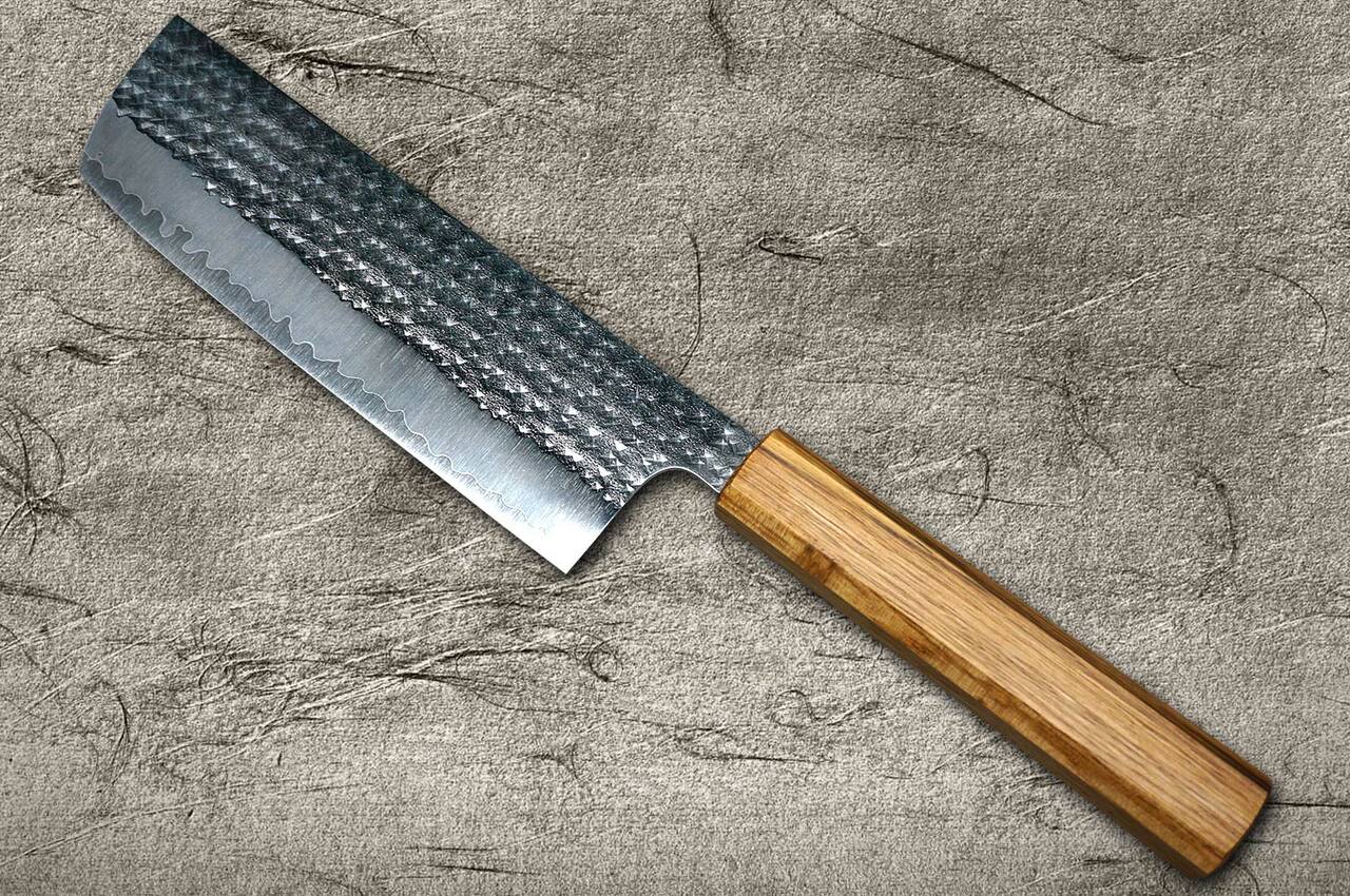 Yu Kurosaki R2SG2 Hammered SENKO WA OK8M Japanese Chefs NakiriVegetable 165mm with Urushi Lacquered Oak Handle