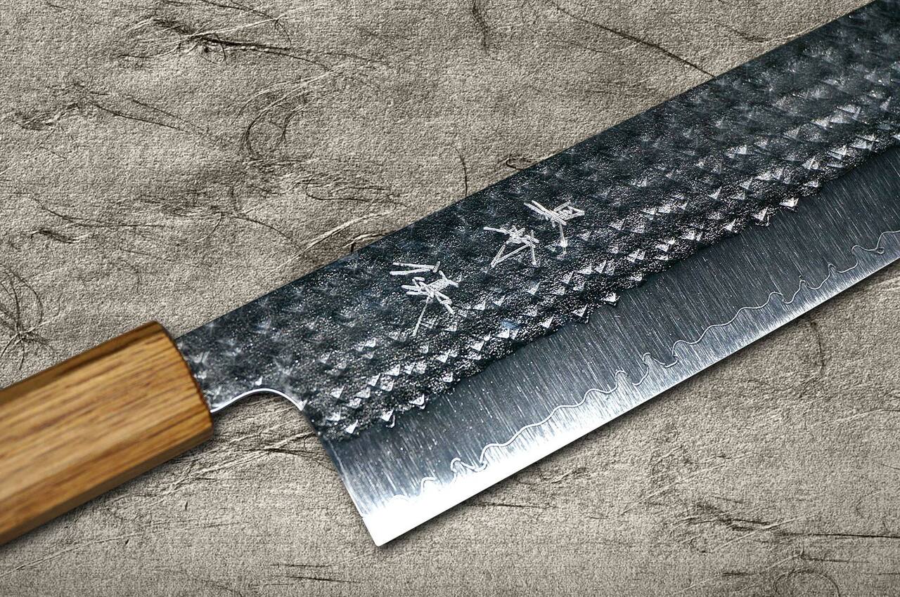 Yu Kurosaki R2SG2 Hammered SENKO WA OK8M Japanese Chefs NakiriVegetable 165mm with Urushi Lacquered Oak Handle