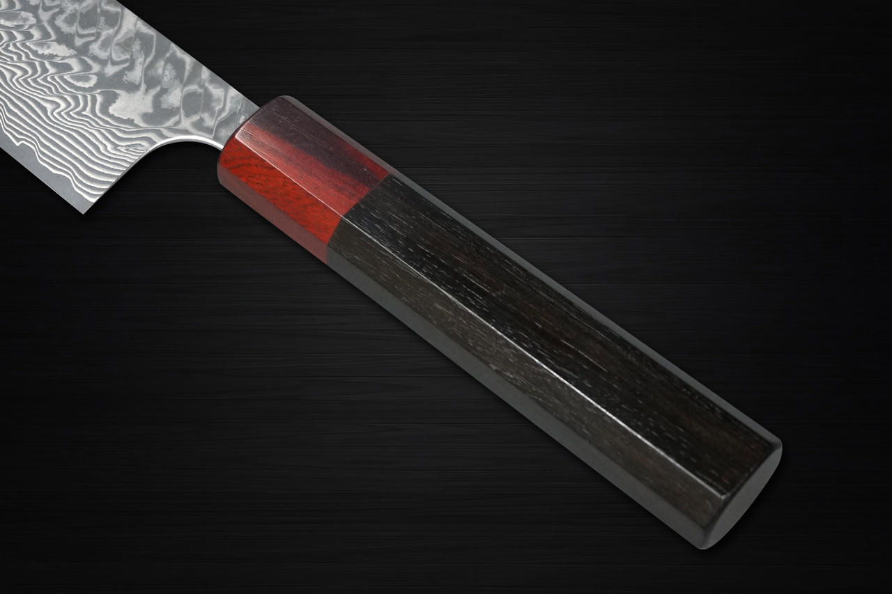 Aiko Black (あいこ, アイコ) Damascus Steel Knife with Coloured Black Resin Handle - 6.7 inch Santoku Knife | Santoku Knife