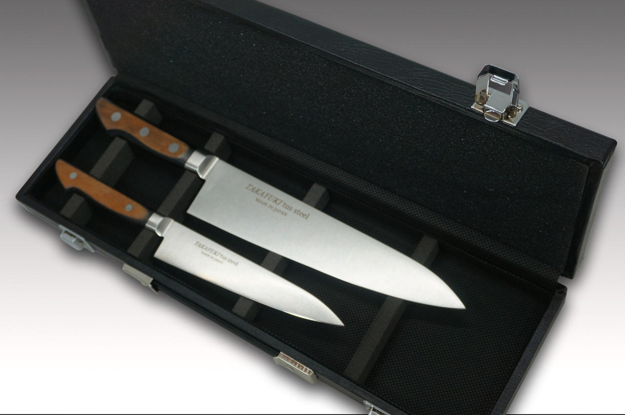 Sakai Takayuki TUS Steel Japanese Chef's Knife SET in Gift Box (Petty 150mm  - Gyuto 210mm - Slicer 240mm - Attache Case)