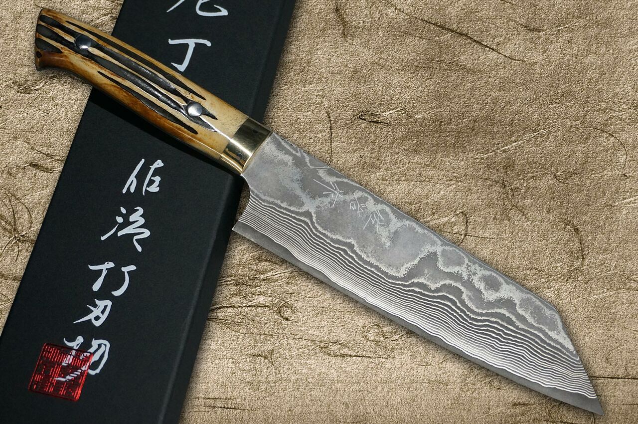佐治武士VG10 黑色大马士革DHM 日本厨师的文化刀180mm 带棕色