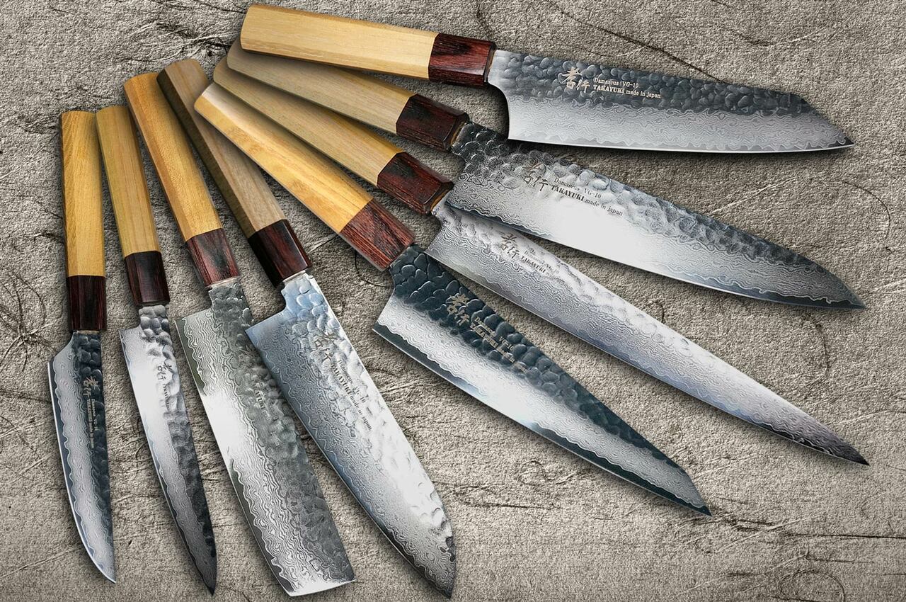 Sakai Takayuki 33-Layer VG10 Damascus Hammered WA Japanese Chef's Knife SET  (Gyuto210-Slicer-Nakiri-Honesuki180-Petty150-Steak Petty-Kengata