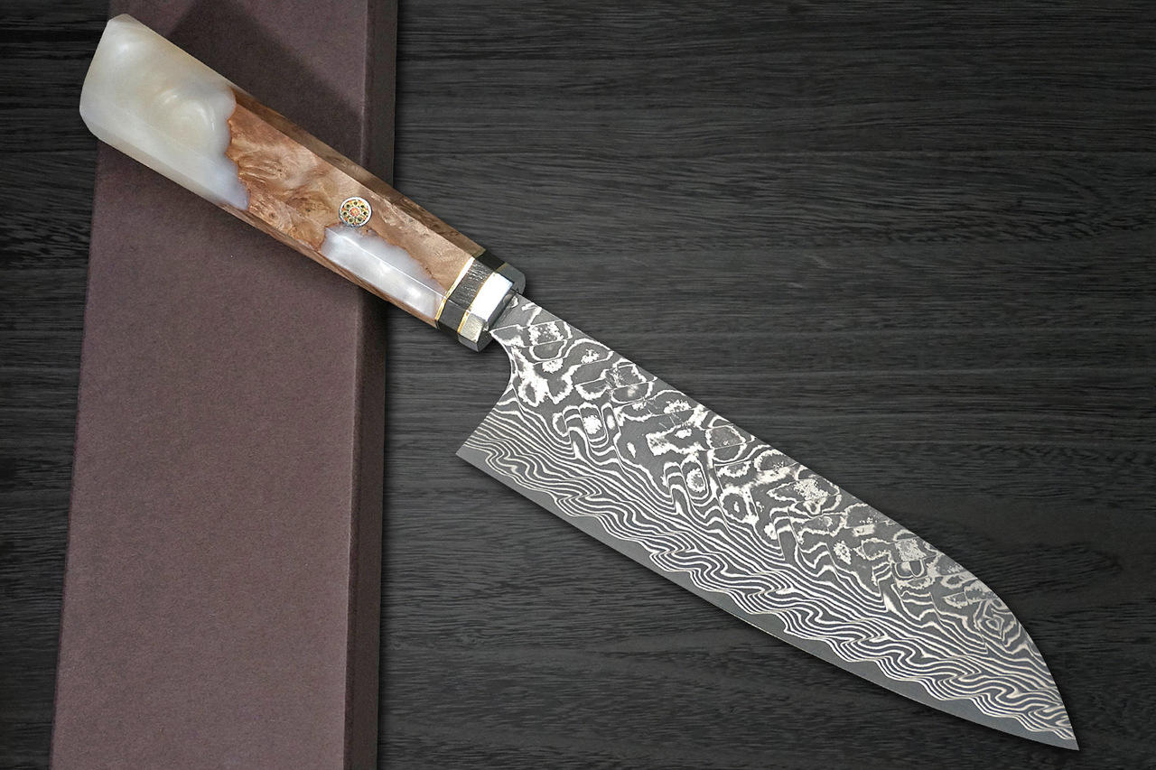 Yoshimi Kato R2 Black Damascus REWOK Japanese Chef's Santoku Knife