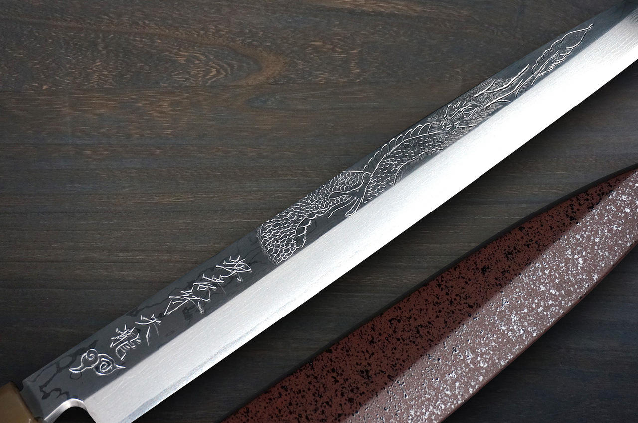 堺孝行天龙Damascus （Aogami 2 steel） 日本厨师用柳叶刀（生鱼