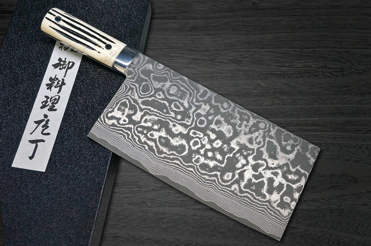 Takeshi Saji R2(SG2) Black Damascus DHW Japanese Chef's Chinese Cooking  Knife 220mm with White Antler Handle