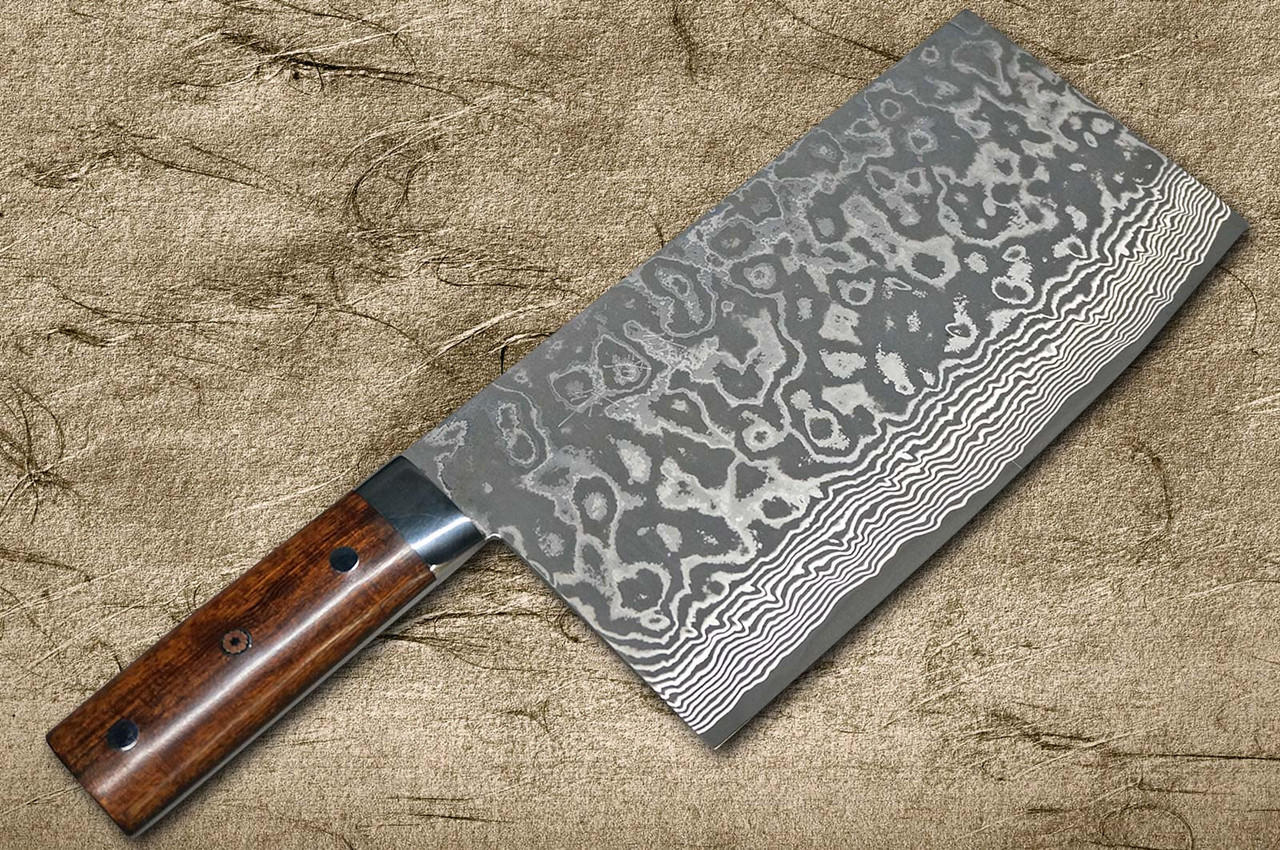 Takeshi Saji R-2 Custom Damascus Chinese Cleaver Ironwood Handle