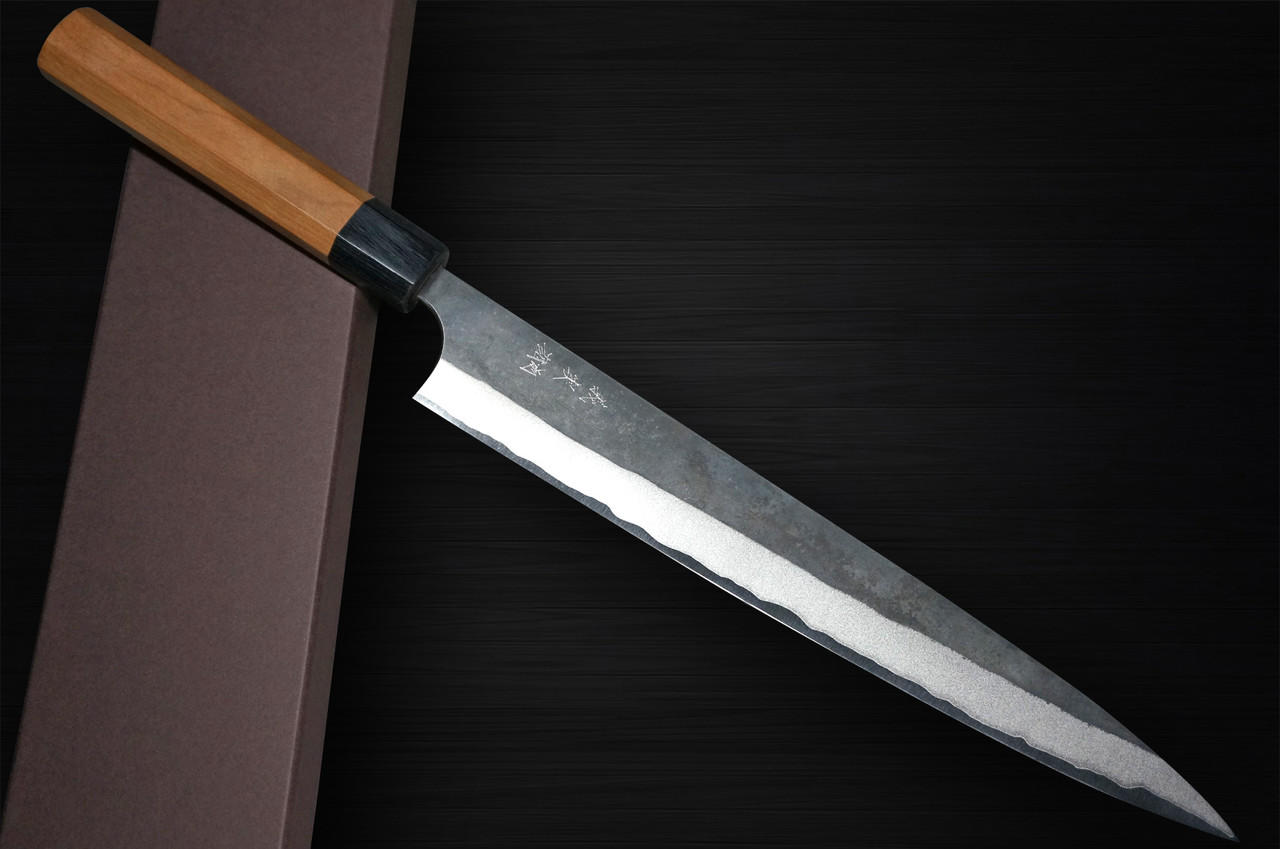 Yoshimi Kato Aogami Super Clad Kurouchi AC Japanese Chef's Slicer(Sujihiki) 270mm with Black Cherry Octagonal Handle 